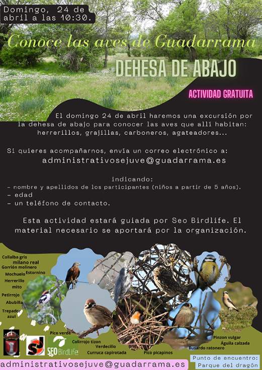 Cartel para la observacion de aves en Guadarrama
