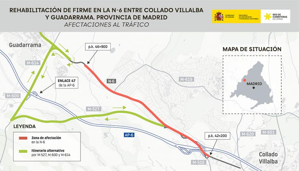 Plano de la afección de las obras en la Nacional VI en Guadarrama