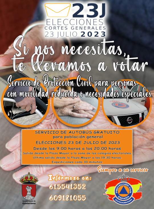 Protección Civil y el Ayuntamiento de Guadarrama ponen en marcha un servicio de traslado de votantes para las elecciones