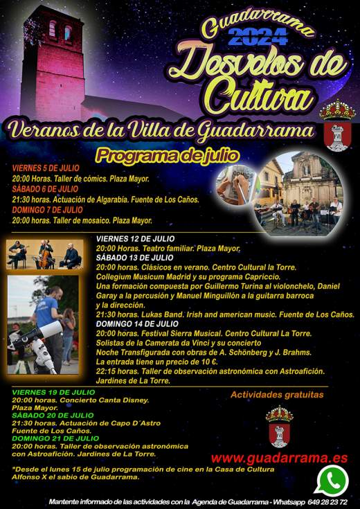 Programa de Desvelos de Cultura para julio en Guadarrama