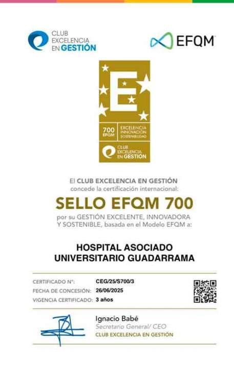 El Hospital Guadarrama consigue el máximo Sello de Excelencia Europea EFQM700