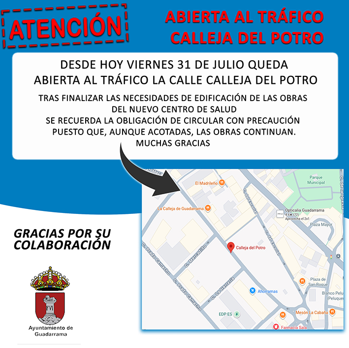 Abierta la calle Calleja del Potro en Guadarrama