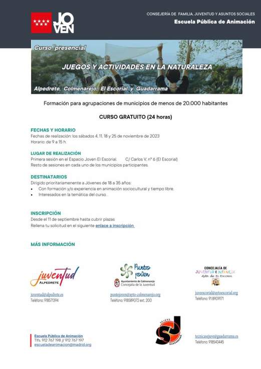 Cartel del Curso de Juegos y Actividades en la Naturaleza del Sejuve