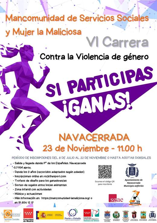 Cartel de la VI carrera contra la violencia de género de la Mancomunidad La Malicosa
