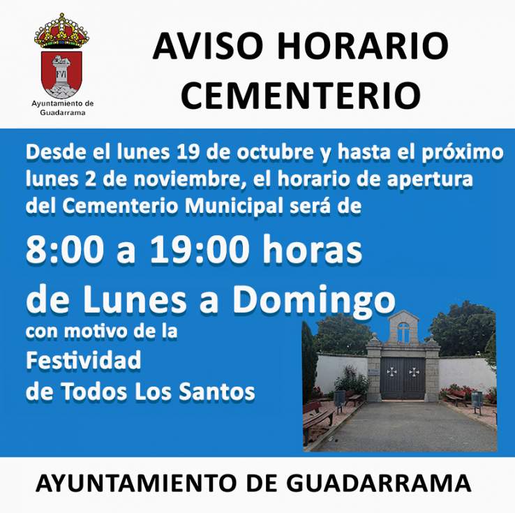 Horario cementerio municipal de Guadarrama Todos los Santos