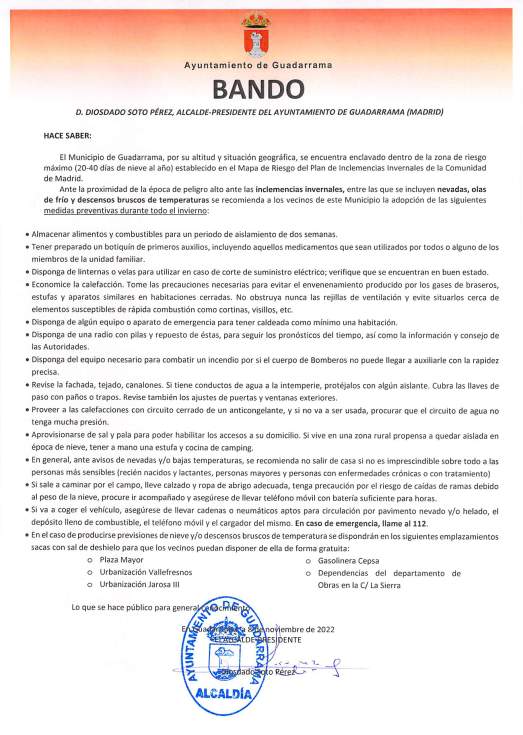 Bando de Inclemencias Invernales de Guadarrama